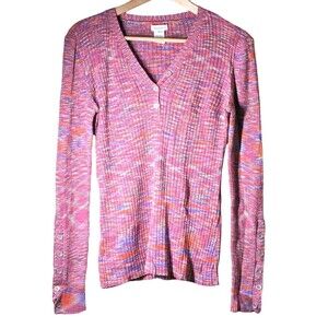 Sundance Sz S 90s Y2k Multicolor Heathered Ribbed Long Sleeve Henley Shirt Fall